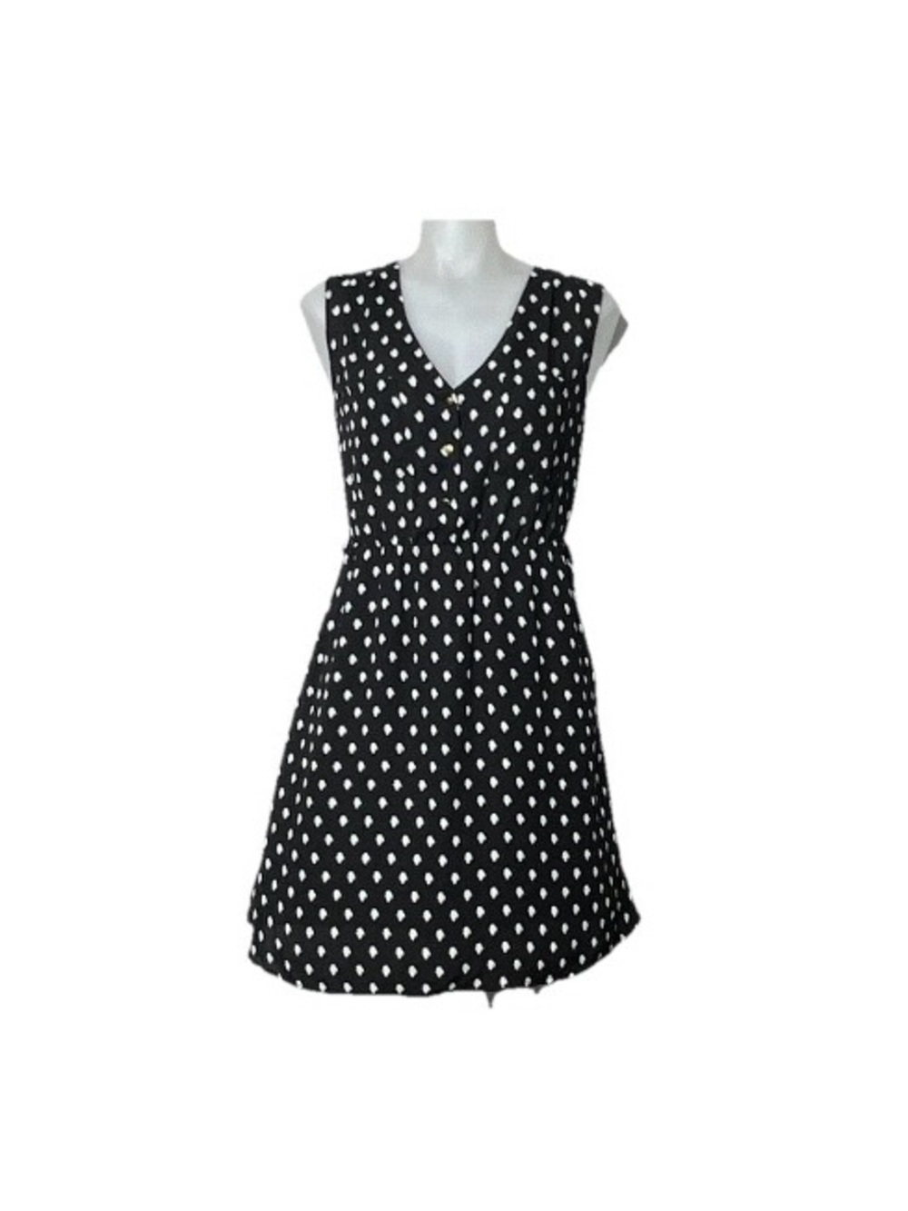 Dex Black Polka Dot V-Neck Sleeveless Mini Dress